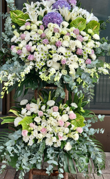雙層帛事花籃#C1｜雙層帛事花籃 ｜帛事花牌・帛事花圈・帛事花店 即日送達｜香港帛事花店